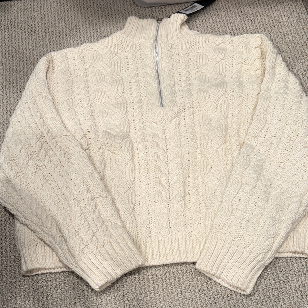 NWT Jenni kayne zip neck cream cable knit sweater size medium
